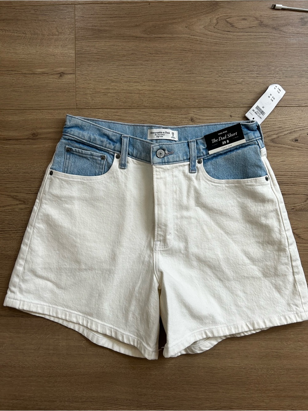 Abercrombie & Fitch Two-Tone White and Light Blue Denim Shorts